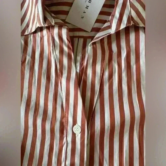NEW Harshman 100% Cotton Selina Blouse ~ Brown Stripe ~ M ~ BEAUTIFUL! - Picture 8 of 10